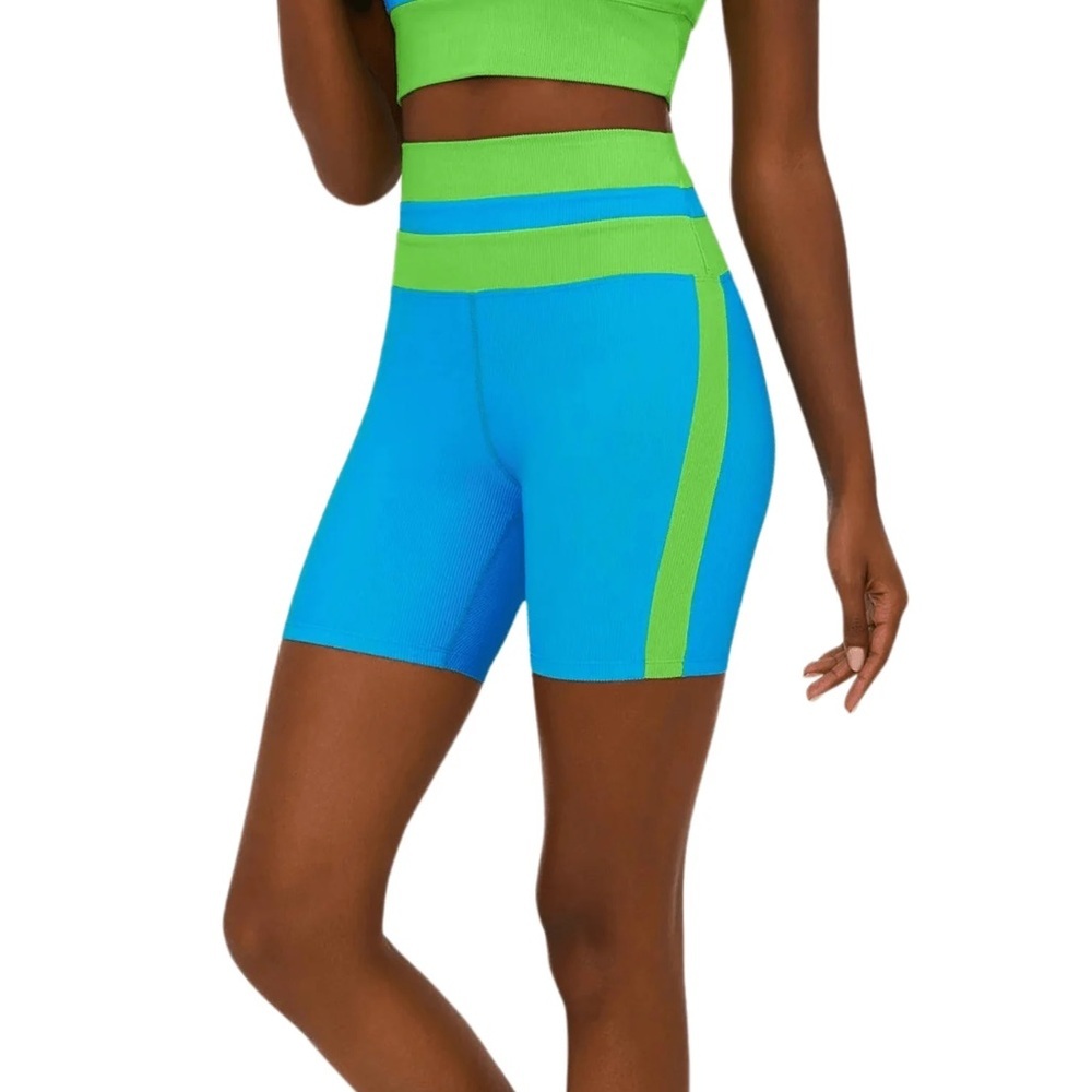 Beach Riot Samantha Palm Green & Blue Color block Shorts XS